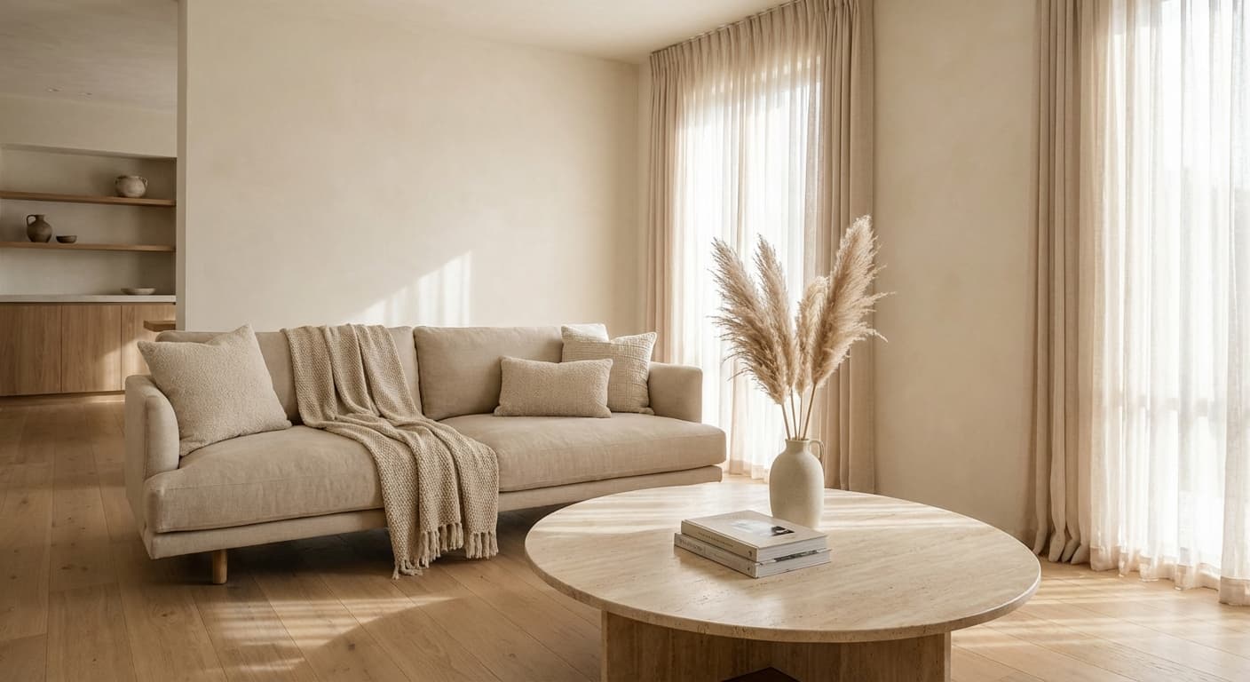 Living Room · Warm minimalist palette from 4 references