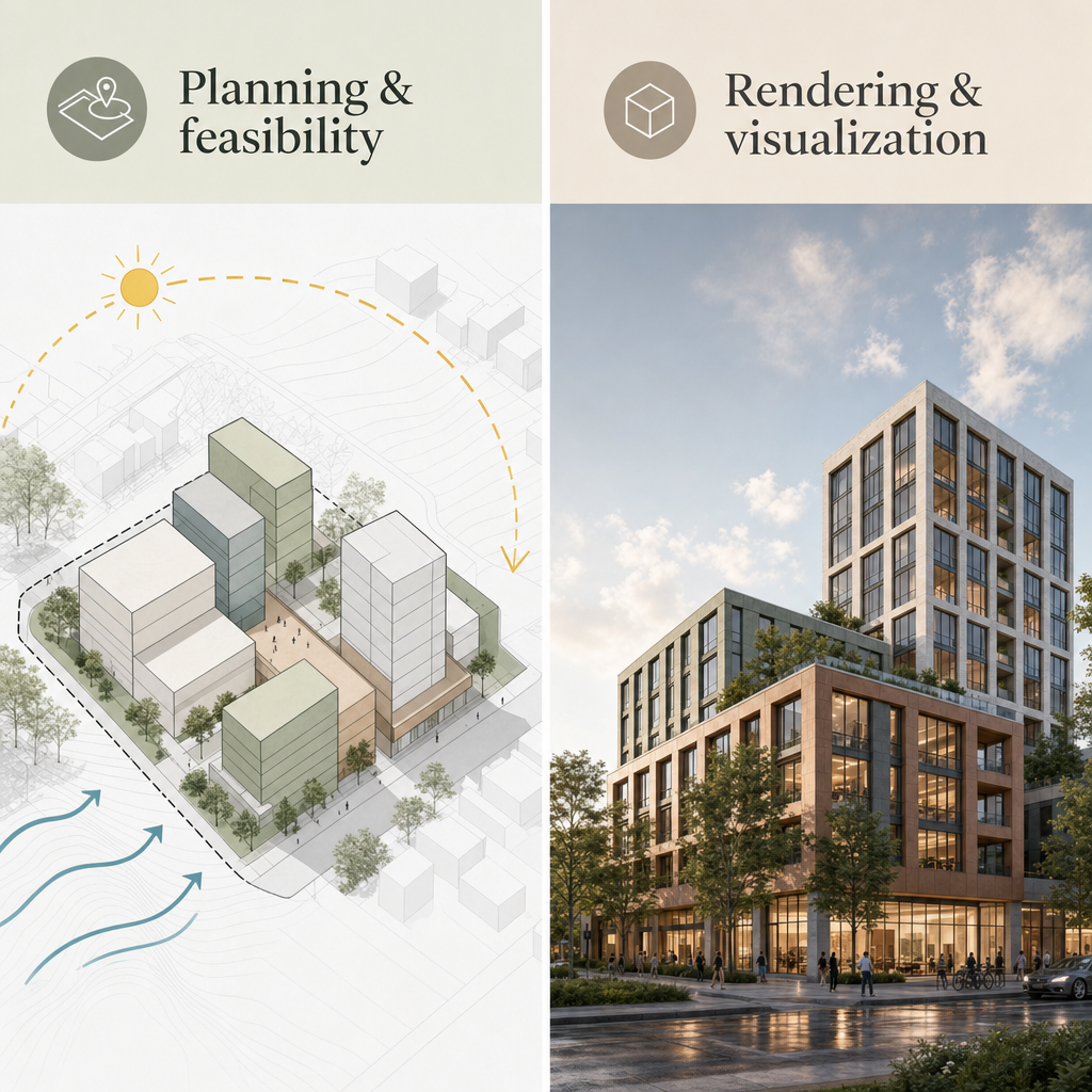 Resumen comparativo del software de IA para arquitectos en 2026: herramientas de planificación frente a herramientas de render